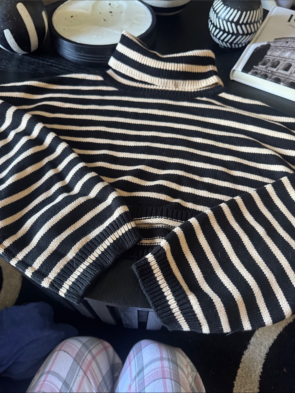 Striped Black & Cream Turtleneck Sweater